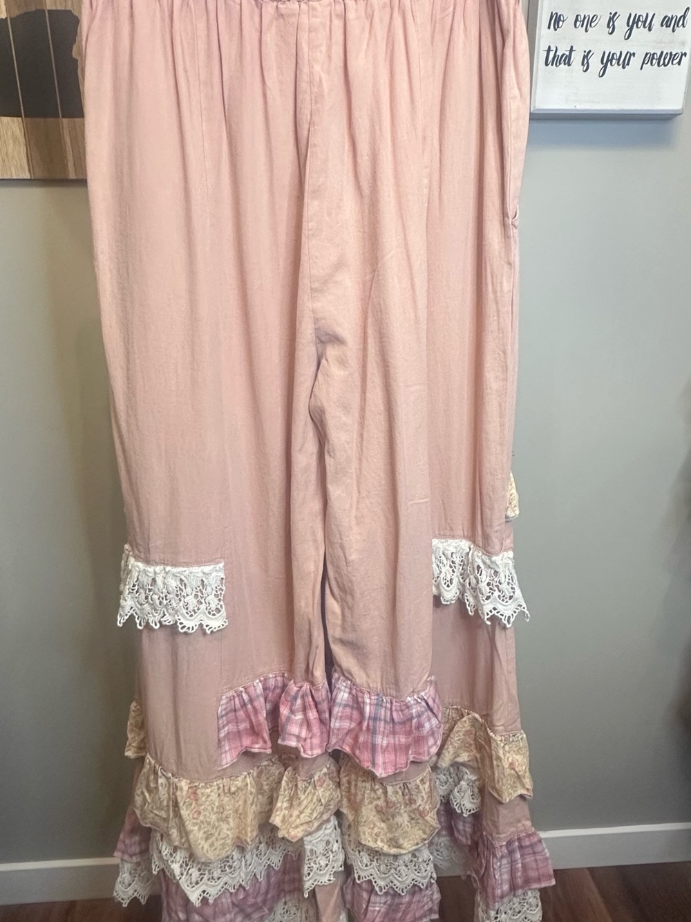 Boho Tiered Ruffle Wide-Leg Pants in Dusty Rose - Picture 8 of 10